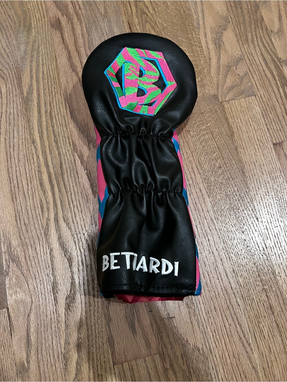 Bettardi Black Golf Headcover with Pink & Teal Accents